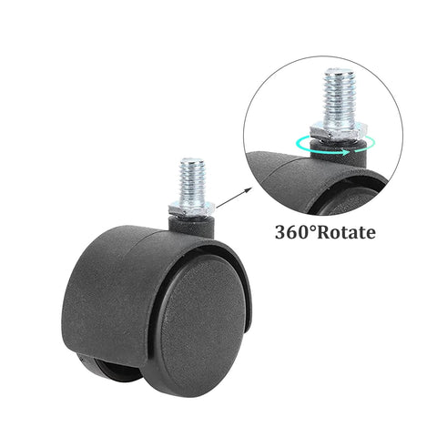 Close-up of 4 Pack Swivel Casters 1.5 Inch 360 Degree Universal Plastic Screw Socket Cabinet Stem Casters Heavy Duty Replacement Wheels