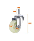 Swivel Caster Wheels for Shelves Heavy Duty 1 Inch Black Polyurethane Wheels with Threaded Stem and size measurements visible