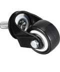 Close-up of 1.5-inch black polyurethane caster wheel with threaded M8 stem, part of Four Pack of 1.5 Inch Swivel Caster Wheels PU 360 Degree Threaded Stem M8 by 25mm Black Polyurethane Wheels 40mm Diameter Each 50kg Load Per Wheel Total 330lb Capacity Ideal For Carts Cabinets Tool Totes And Light Duty Trolleys