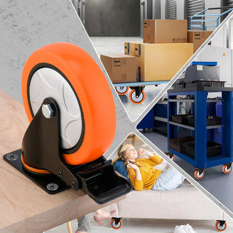 6 Inch Heavy Duty Swivel Caster Wheels With Brake Set Of 4 3000 Lbs Capacity PVC No Noise No Marking For Furniture Carts And Equipment