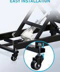 Two Inch Swivel Caster Wheels Set Of Four Heavy Duty 440 Lb Capacity installed on a black metal trolley with easy installation guide