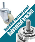 Swivel Caster Wheels for Shelves Heavy Duty 1 Inch Black Polyurethane Wheels with Threaded Stem Mount close-up showing galvanized bracket