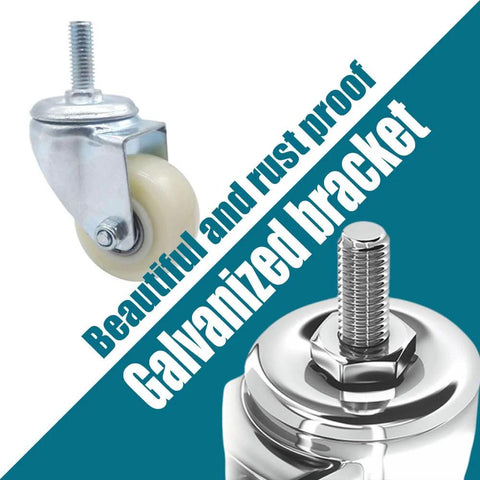 Swivel Caster Wheels for Shelves Heavy Duty 1 Inch Black Polyurethane Wheels with Threaded Stem Mount close-up showing galvanized bracket