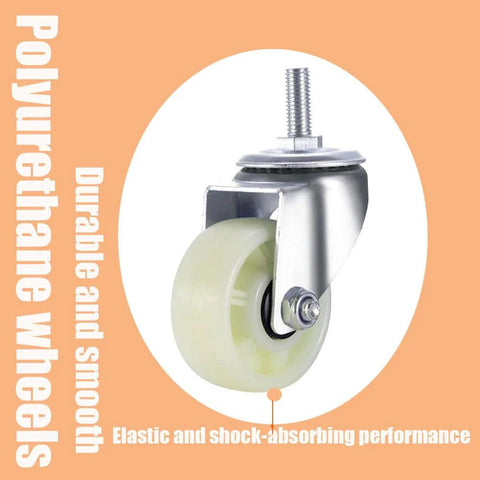 Swivel Caster Wheels for Shelves Heavy Duty 1 Inch Black Polyurethane Wheels with Threaded Stem Mount close-up view