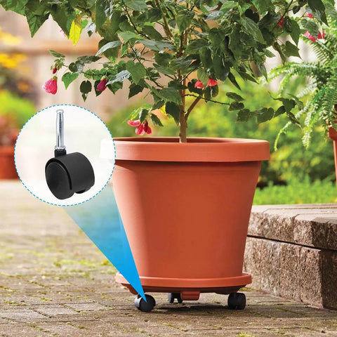 Plant pot on patio with 4pcs 1.5 Inch Swivel Caster Wheels with M8 Grip Neck Stem Heavy Duty Black Nylon Replacement Casters