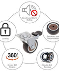 1.5 Inch Plate Swivel Caster Wheels Set Of 4 With Quiet Rubber Wheels And Locking Brakes, 220 Lbs Total Load Capacity, shown with features