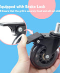 Close-up of 2 Pack 3 Inch Swivel Caster Wheel With Brake Replacement For Traeger Pellet Grills, held in hand to show brake lock.
