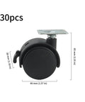 30 Pcs 1.5 Inch Swivel Caster Wheels With Brake Nylon Plate Casters 360 Degree Rotation side view with dimensions
