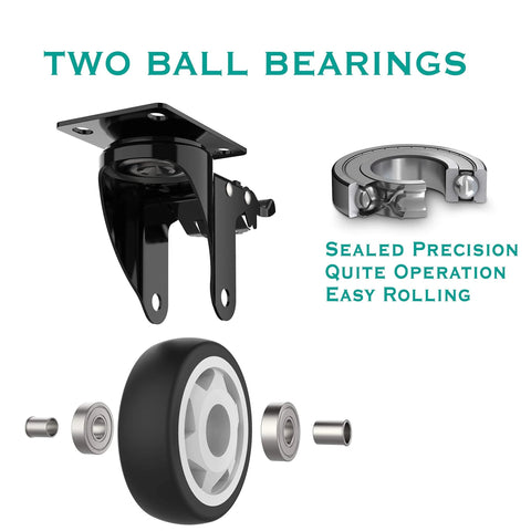 4 Inch Swivel Caster Wheels With Safety Total Lock And 360 Degree Rotation, Heavy Duty Plate Casters Set Of 4 showing components