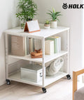 White storage cart with books, plants, and box on 2 Inch Caster Wheels Set of 4 No Brake Swivel Casters with 3/8 Inch 16 x 1 Threaded Stem