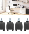 4 Pack Swivel Casters 1.5 Inch 360 Degree Universal Plastic Screw Socket Cabinet Stem Casters Heavy Duty Replacement Wheels For Furniture Cabinets Office Chairs And Workbenches Supports Up To 100 Lbs, shown in front of an office setting