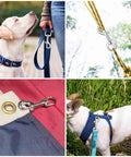 Swivel Eye Bolt Snap Hooks For Pet Leash And Collar Heavy Duty Clips, zinc alloy, shown in use with dog leashes and outdoor gear