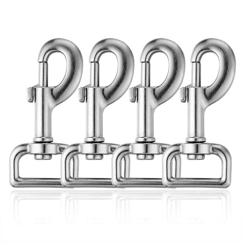 Swivel Eye Bolt Snap Hooks Set Of 4 Heavy Duty Dog Leash Clips Zinc Alloy Nickel Plated Rust Resistant shown side by side