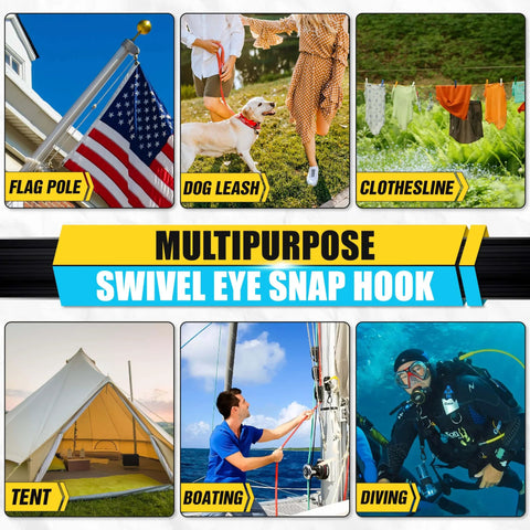 Two Pieces 4.6 Inch Stainless Steel Swivel Eye Snaps 220 Lbs Capacity Heavy Duty Flag Clips for multipurpose use illustrations