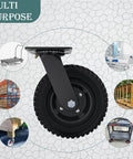Swivel heavy duty caster wheel, 8 inch*2, 1000lb capacity with black rim, solid rubber, cast iron, shown with multi-purpose uses