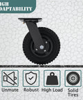 Swivel heavy duty caster wheel, 8 inch*2, 1000lb capacity, black rim, solid rubber, cast iron, outdoor, flat free