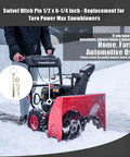 Swivel Hitch Pin 1/2 X 6-1/4 Inch Replacement For Power Max Snowblowers in operation on snow-covered driveway