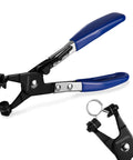 Hose Clamp Pliers With Swivel Flat Band For Easy Removal And Installation Of Spring Hose Clamps In Automotive Fuel Oil And Water Hoses Flexible Jaws Rotating Tip For Narrow Space Access One Point Nine Seven Inch Opening Labor Saving Tool with blue handles.