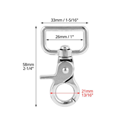 Swivel Snap Hooks 360 Degree Rotation Heavy Duty Trigger Snaps Nickel Plated For Leashes And Tacks 20 Pack with dimensions
