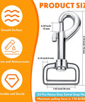 24 Pack Swivel Snap Hooks For Dog Leashes Heavy Duty 2.76 Inch Flag Clasp Clip Hooks with product dimensions and features displayed.