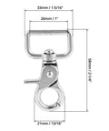 Swivel Snap Hooks 10 Pack Heavy Duty Trigger Snaps Nickel Plated Eye Closure Spring Hook with measurements for bags, leashes, gear.