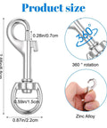 Fifty Pack Swivel Snap Hooks For Dog Leash Heavy Duty 2.68 Inch Flag Clasp, zinc alloy, 360-degree rotation, product dimensions shown