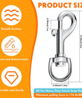 Product illustration of 24 Pcs Swivel Snap Hooks For Dog Leash Heavy Duty Two Point Seven Six Inch Flag Clasp with measurements and features.
