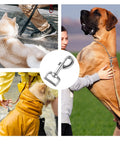 Swivel Eye Bolt Snap Hooks Set Of 4 Heavy Duty Dog Leash Clips Zinc Alloy Nickel Plated in use on different dog leashes.