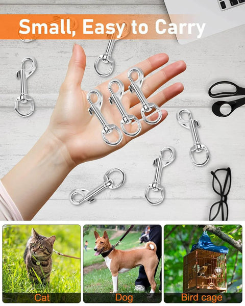Hand holding 30 Pieces Heavy Duty Swivel Snap Hooks For Dog Leash 2.75 Inch Clasp With 360 Degree Rotation Marine Grade Zinc Alloy Bolt