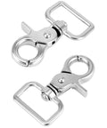 Close-up of Swivel Snap Hooks 10 Pack Heavy Duty Trigger Snaps, nickel plated, shown with eye closure and spring hook for bags, leashes, and gear.