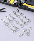 Fifty Pack Swivel Snap Hooks for Dog Leash Heavy Duty 2.68 Inch Flag Clasp displayed on tabletop next to tools
