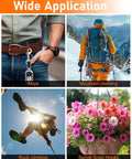 Four images showing 30 Pieces Heavy Duty Swivel Snap Hooks For Dog Leash 2.75 Inch Clasp with uses in climbing, keychains, and hanging plants.