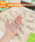 Hand holding 24 Pcs Swivel Snap Hooks For Dog Leash Heavy Duty Two Point Seven Six Inch Flag Clasp Single Ended Clip Hooks