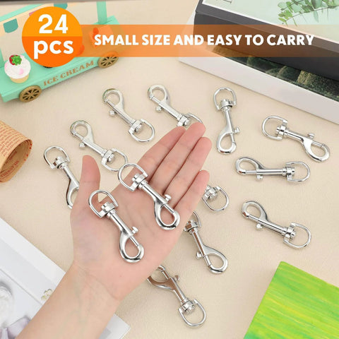 Hand holding 24 Pcs Swivel Snap Hooks For Dog Leash Heavy Duty Two Point Seven Six Inch Flag Clasp Single Ended Clip Hooks