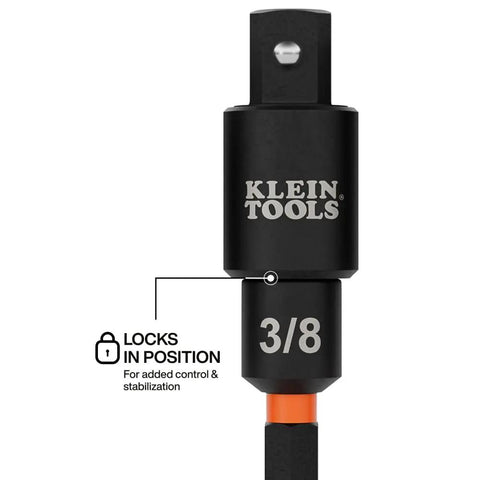 Close-up of 3/8 inch piece from Go To Three Piece Swivel Socket Adapter Set For Impact Drivers To Quarter Inch, Three Eighths Inch And Half Inch Square Drives