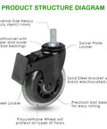 Diagram of Three Eighths Inch Thread Swivel Stem Casters With Locking Brake For Office Chairs Furniture And Shelves Heavy Duty Caster Replacement Pack Of Five Includes Three Eighths Inch Thread Screw Inserts Imperial Stem System