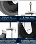 4 Pack 4-Inch Swivel Stem Casters With 7/16-Inch Stem Diameter Rubber Wheels showcasing TPR material and chrome-plated support.