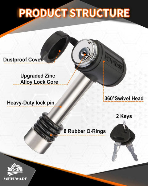 Swivel Head Trailer Hitch Lock Pin Stainless Steel One Half Inch Pin with Five Eighths Inch Adapter and Two and Three Quarters Inch Length