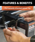 Swivel Trailer Hitch Pin With Integrated Clip One Half Inch Diameter With Five Eighths Inch Adapter Fits One And One Quarter Inch Or Two Inch Receiver Hitches Clear Zinc Finish No Clip Needed Built Tough And Durable Easy To Install And Use being installed on a vehicle.