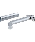 Swivel Trailer Hitch Pin With Integrated Clip One Half Inch Diameter With Five Eighths Inch Adapter Fits One And One Quarter Inch Or Two Inch Receiver Hitches Clear Zinc Finish No Clip Needed Built Tough And Durable Easy To Install And Use shown on white background