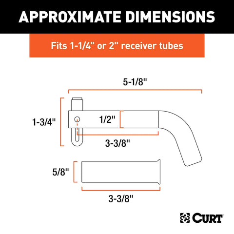 Diagram of Swivel Trailer Hitch Pin With Integrated Clip One Half Inch Diameter With Five Eighths Inch Adapter Fits One And One Quarter Inch Or Two Inch Receiver Hitches Clear Zinc Finish