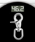Swivel Trigger Snap Hook Set 4 Pack 2.56 Inch Marine Grade Stainless Steel 316 Clip Hooks 130 Lb Capacity For Leash Bags on scale display