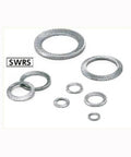 SWRS-6 NBK Ribbed Lock Washers - Steel NBK Lock Washers 10-Pack Washers Made in Japan displayed in various sizes.