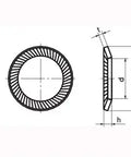 Technical drawing of SWRS-8 NBK Ribbed Lock Washers - Steel NBK Lock Washers 10-Pack Washers Made in Japan