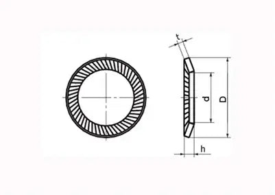 Technical drawing of SWRS-8 NBK Ribbed Lock Washers - Steel NBK Lock Washers 10-Pack Washers Made in Japan
