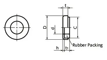 SWS-10-E NBK Japan Seal Washer - Pack of 5 technical drawing showing dimensions and rubber packing details.