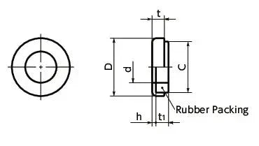 SWS-16-E NBK Japan Seal Washer - Pack of 5 diagram showing dimensions and rubber packing details.