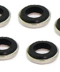 SWS-16-E NBK Japan Seal Washer - Pack of 5, black rubber with stainless steel sealing edge, arranged in a group.