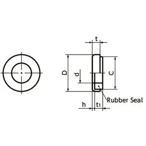 SWS-16 NBK Seal washer - Rubber Packing Silicone rubber NBK Washers dimensions illustration, Made in Japan.
