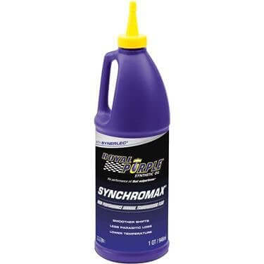 Royal Purple Synchromax manual transmission fluid 1 quart bottle, front view, for smoother shifts, wear protection, rust defense